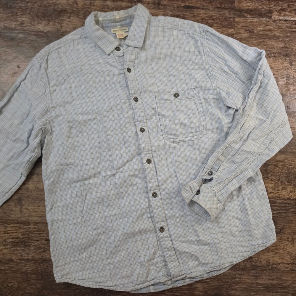 CARBON 2 COBALT Button Down Shirt Medium Blue Plaid Cotton Gauze Long Sleeve